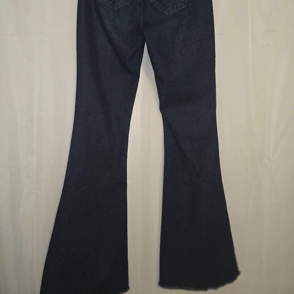 TRACTR dark denim flare with slit front leg and raw hem - Picture 3 of 8